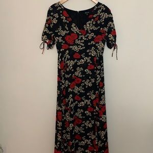 Madewell Daisy Print Tie-Sleeve Midi Dress